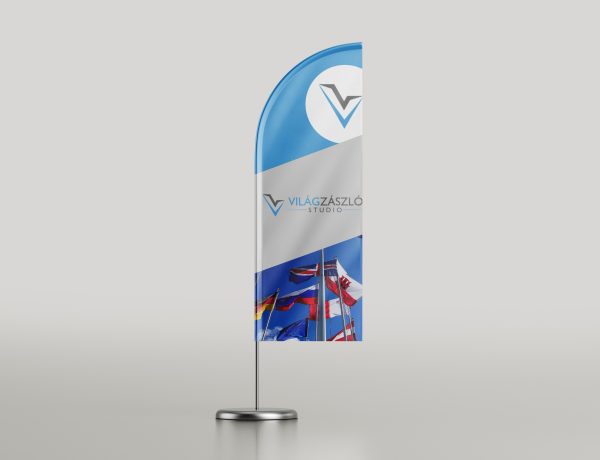 Mockups Design Strandzászló (Flying Banner - zászlórúd + nyomat) cápauszony alakú zászlóval