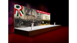 Színpad háttér Kormány és Nemzeti Múzeum